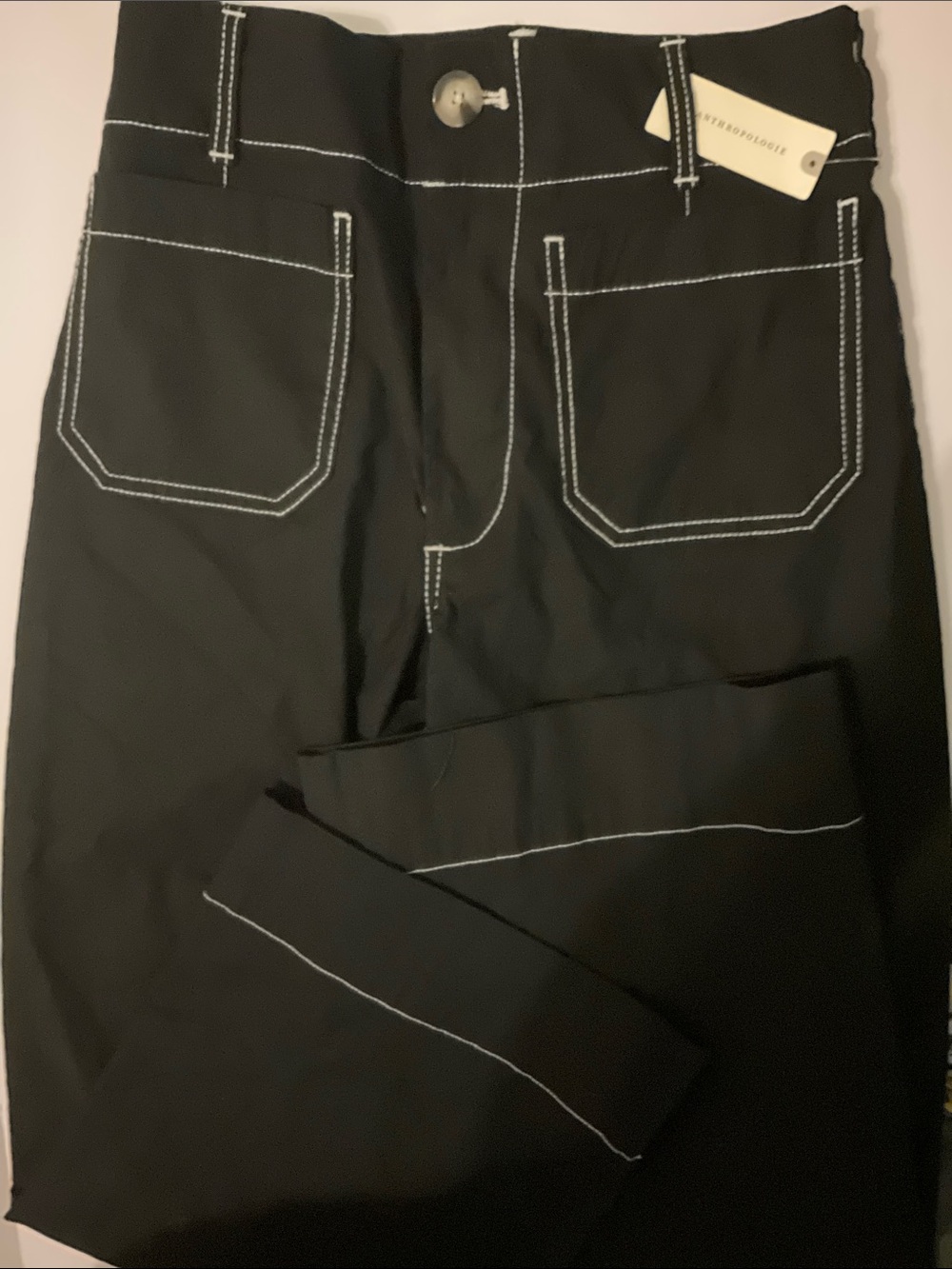 NWT Anthropologie Maeve Colette Crop Wide Leg Pants Black Contrast Stitch 28 - Picture 8 of 10
